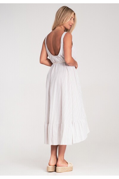 Figl Striped summer dress - Dress with thin straps - Beige M1213 Universal