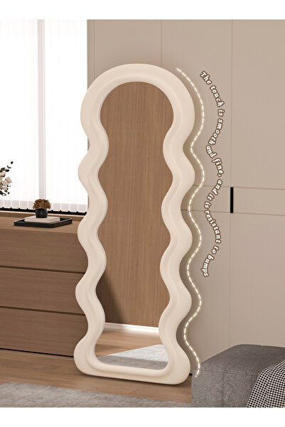 Zeno Wave Mirror 170cm Floor Stand | White/Pink/Black Plush Frame - For Bedroom Decor All Seasons