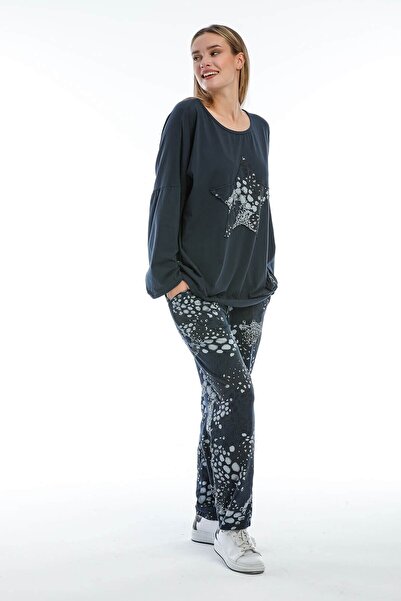 della moor Set de pijamale largi, albastru, italian, imprimeu leopard pentru femei