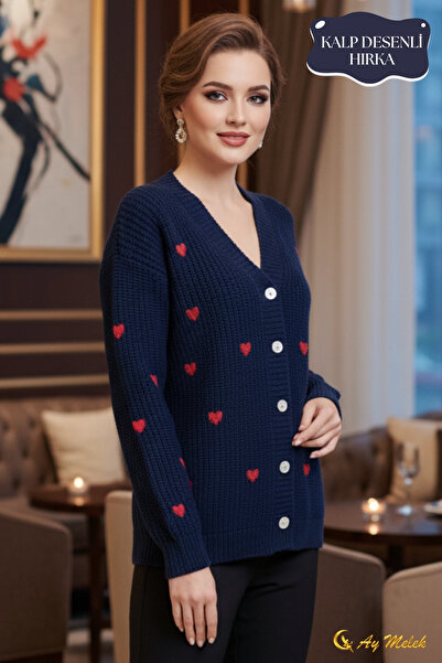 AYMELEK Women's Knitwear Cardigan V-Neck Short Textured Buttoned Cardigan