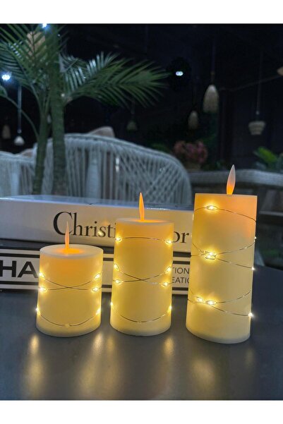 Ekodoğa Işıklı Mum Pilli Led Mum 3 lü Set Dekoratif Mum Masa Üstü Obje Hediye...