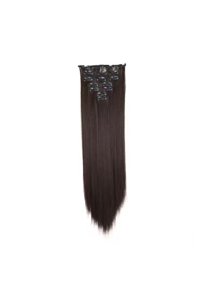animis beauty Brown extensions with strands, straight, 16 clips, 57 cm, Premium synthetic fiber with look