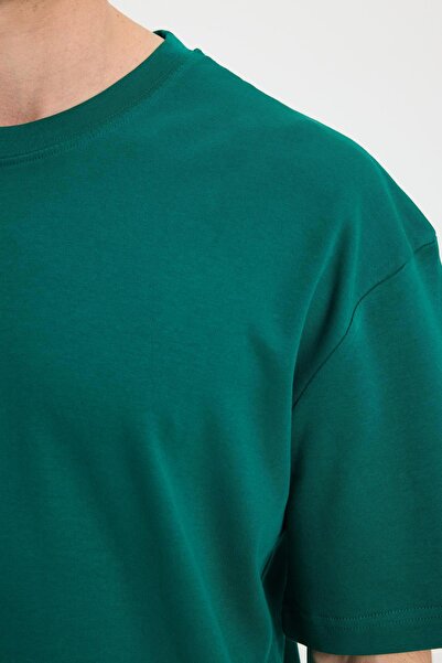 Tudors Unisex Oversize Wide Cut 100% Cotton Soft Textured Basic Crew Neck Green T-Shirt