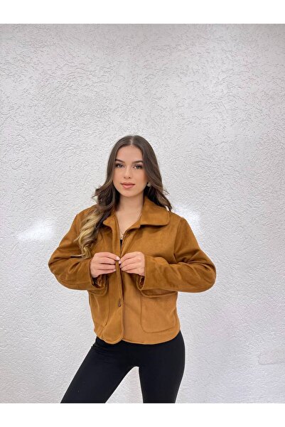 cottonage Short Suede Jacket with Pockets