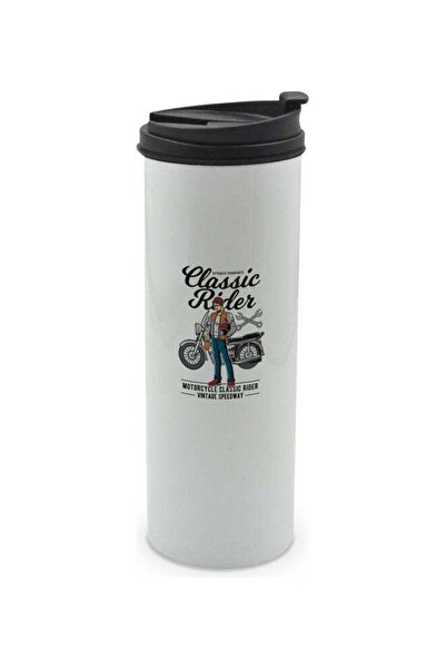 Lit Classic Rider Printed Double Wall Tumbler With Lid Multicolour 400ml