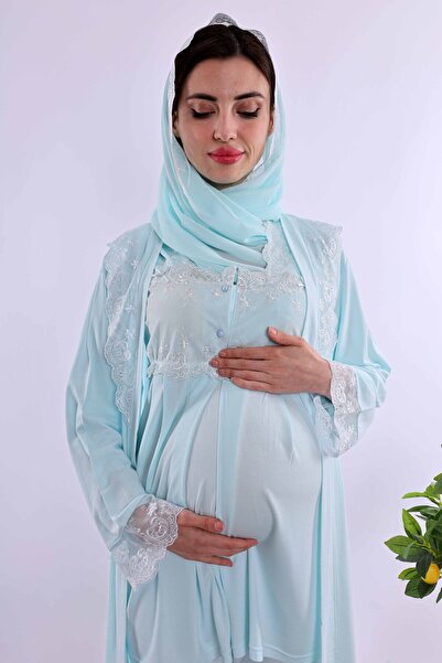ByLohusa Effortt Turquoise Hijab Long Dress Maternity Pajama Set