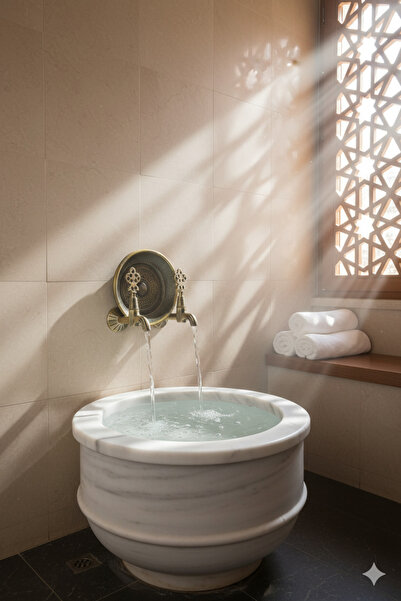 EMFA AKSESUAR Antik Eskitme Kurna Seti - Hamam Muslukları Seti 2 Adet Antik Gold Musluk 1 Adet Ağır Hamam Tası