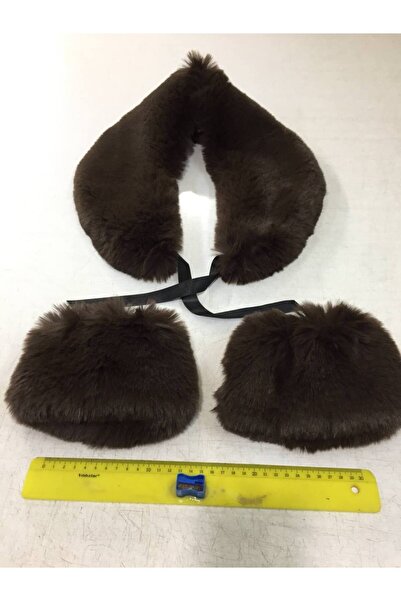 kurkyaka Kahverengi kürk şal yaka ve kolluk