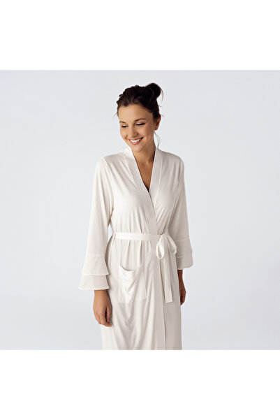 Penelope Laura Chiffon Satin Detailed Viscose Dressing Gown - Ecru/Xl