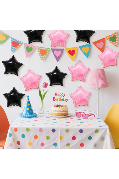 BALON DİYARI Cream Light Blue Star Foil Balloon 45cm Balloon String Compatible with Air and Helium