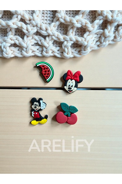 Terlik Süsü 4'lü Karışık Set Cherry&Watermelon/Mickey&Minnie Mouse Charm