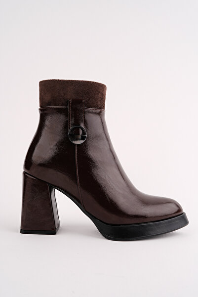 MARSHETTA Mira Model Brown Pointed Toe Platform Heeled Side Zipper Women's Boots