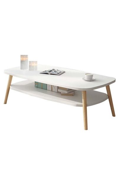 CHOIWIN Modern Double-Layer Coffee Table (120x58x42cm) - 15mm Thickened Wood Sofa Table with Stable Solid Le