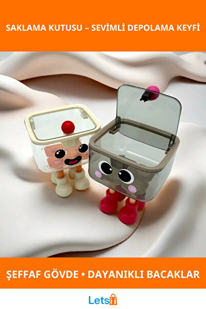 Letsii صندوق تخزين متعدد الأغراض بتصميم لطيف مع تعبيرات وجه ممتعة