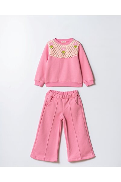 Harika KIDS Girl's 3 Thread Fabric Lace Collar İ Flared Tracksuit Set