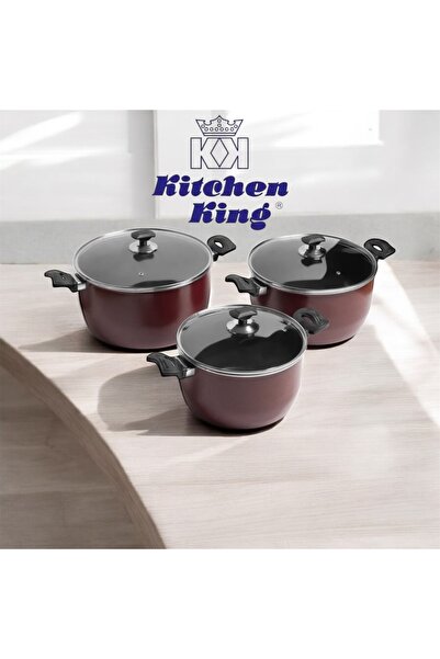 Kitchen King Kitchen King Teflon Pans (30-28-26 cm) Non-stick with Glass Lid and Heat-Resistant Handles