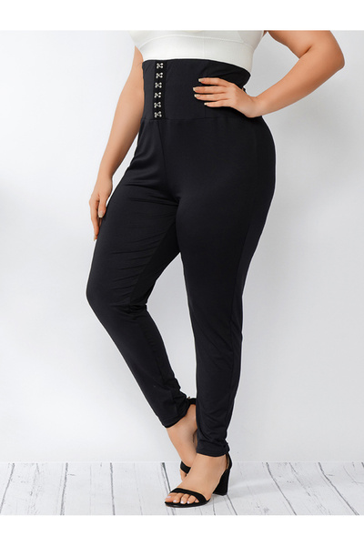 FridayIn Profession Solid color Buttons Plus Size Bottoms