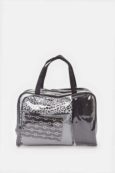 REDTAG Women Black And Silver Printed Cosmetic Pouch Set (5 Piece)