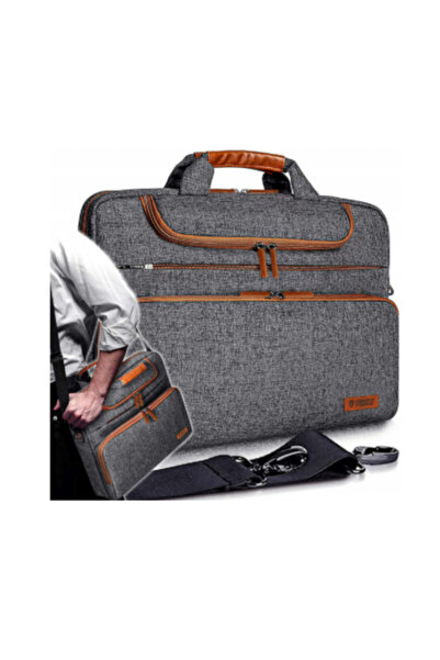 zola Laptop Geanta 15,6", inchidere fermoar, maner piele ecologica, 39x28x4,5 cm, gri/maro