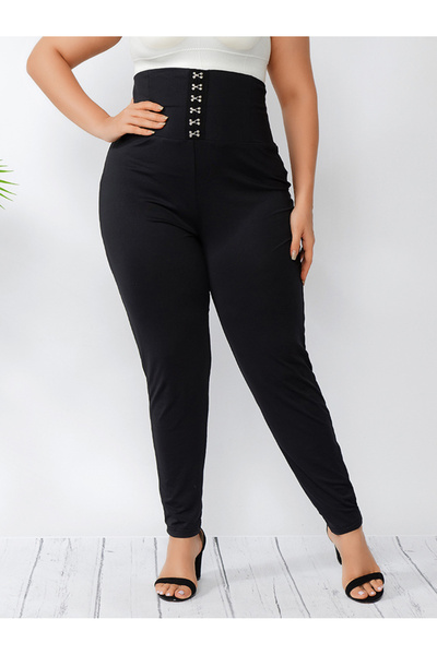 FridayIn Profession Solid color Buttons Plus Size Bottoms