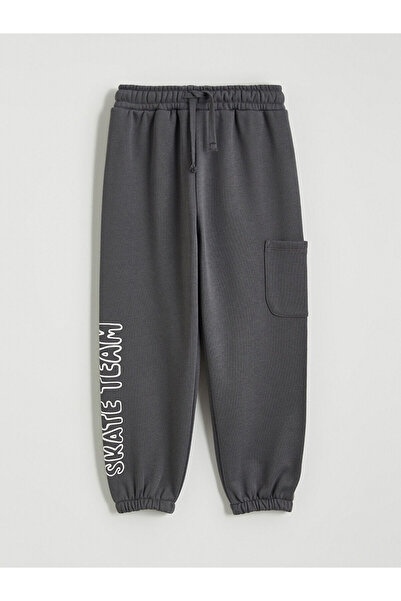 LC Waikiki Gray Printed Boys' Thick Jogger Sweatpants