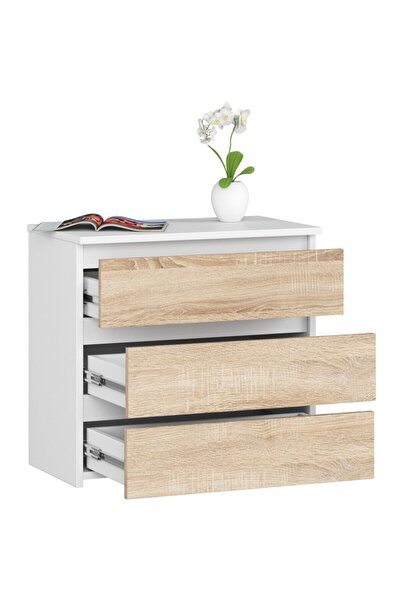 SERSIMO Chest of drawers with 3 drawers, 16 mm laminated chipboard, 60x35x57 cm, white and sonoma oak