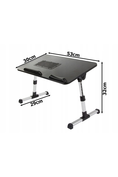zola Foldable laptop table, 1 USB fan, foldable legs, adjustable height and angle, 53x30, black