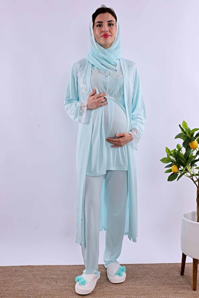 ByLohusa Effortt Turquoise Hijab Long Dress Maternity Pajama Set