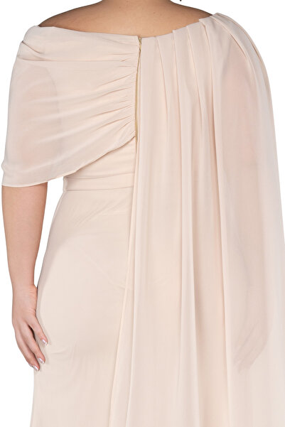 Arden Plus Size Long Evening Dress, Powder Chiffon Cape Sleeve, Boat Neck Mother Evening Dress, Invitations, Wedding, 46-52