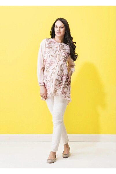 Even Fashion Hamile Giyim Çiçek Fileli Uzun Kollu Hamile Bluz