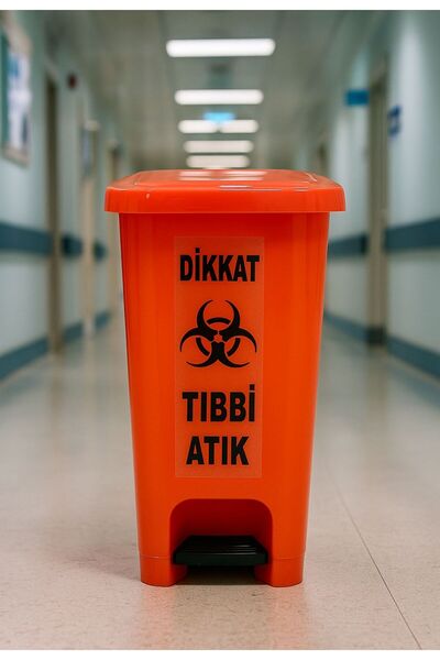 Loremp Tıbbi Atık Kutusu 40 Lt Pedallı Çöp Kutusu Turuncu Renk