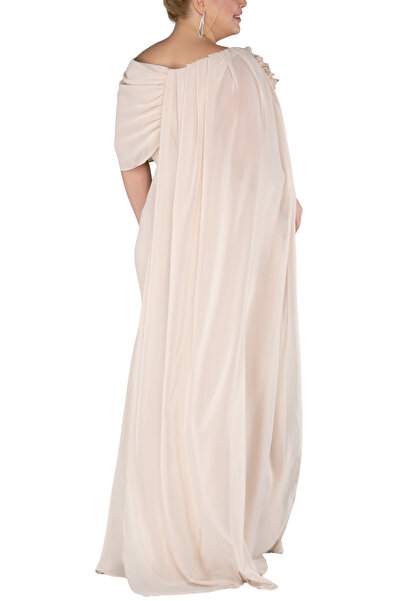 Arden Plus Size Long Evening Dress, Powder Chiffon Cape Sleeve, Boat Neck Mother Evening Dress, Invitations, Wedding, 46-52