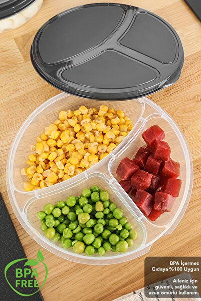 Meleni Home 6 Pieces Round 3-Compartment Storage Container - Microwave Compatible Organizer Deep Freezer Food Container