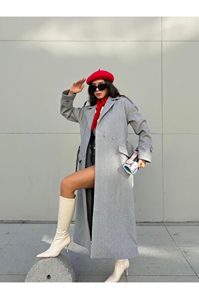 minaaise Women's Gray Long Cashmere Coat 30086