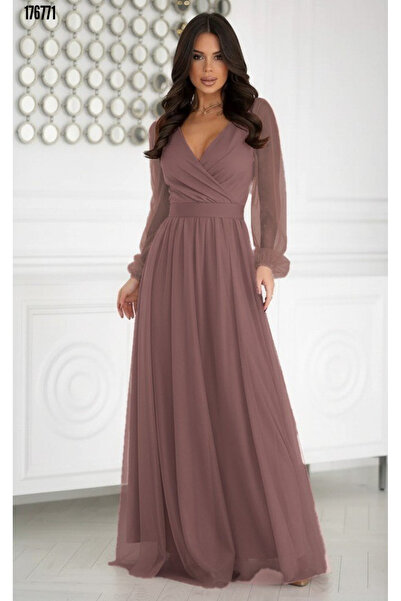 moda wanilia Women's Long Sleeve Turtleneck Deep Slit Detail Crepe Dress