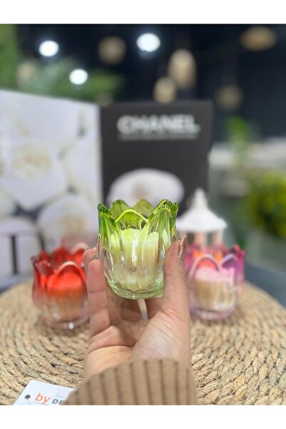 Ekodoğa Çiçek Desenli Kokulu Mum Dekoratif Mum Hediyelik Süs Eşyası