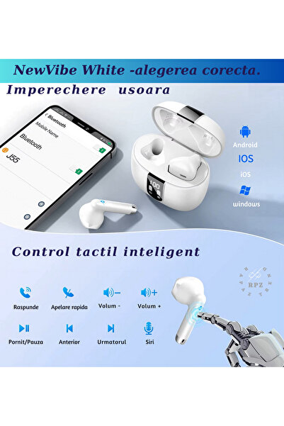 RAPAZ TREND Casti audio wireless NEW VIBE WHITE, bluetooth 5.3, autonomie,Wireless Earbuds - RPZ-50,RAPAZ TREND