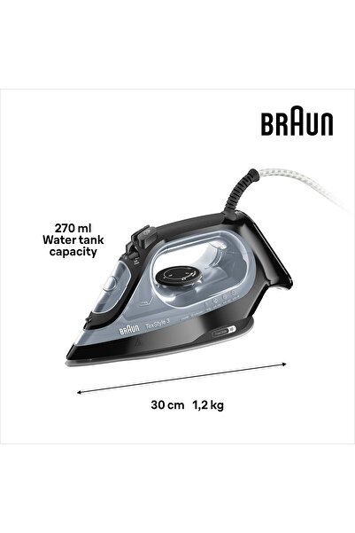 Braun Steam Iron SI3055BK, 2400W, SuperCeramic Soleplate, Black