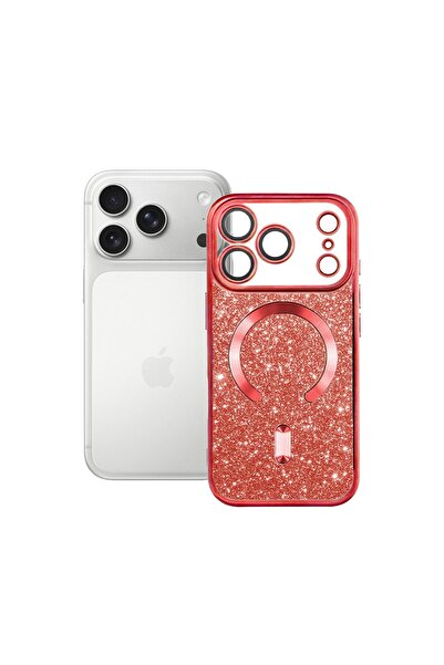 REDz Accessories Glitter Guard Magsafe Case, for iPhone 17 Pro, Shockproof, Glitter and silicone, Red