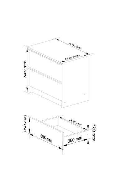 SERSIMO Chest of drawers with 2 drawers made of 16 mm laminated chipboard, 60x40x55 cm, white sonoma oak