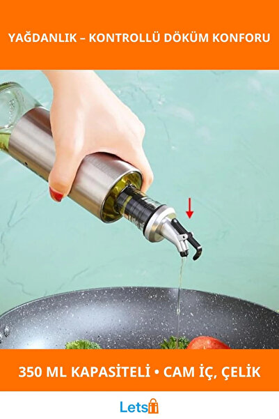 Letsii وعاء زيت مقاوم للتسرب، زجاج متين، ستانلس ستيل، 350 مل