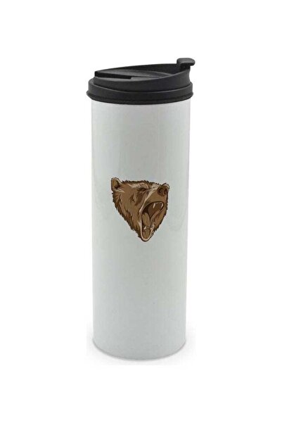 Lit كوب مزدوج الجدار مع غطاء مطبوع دب غاضب متعدد الألوان 400 مل