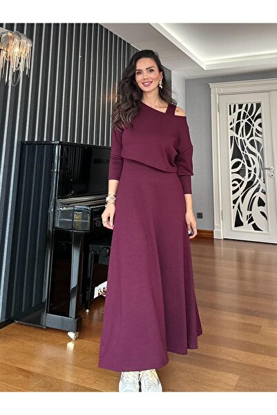 Atelier Derin طقم بلوزة فستان مودال باللون العنابي