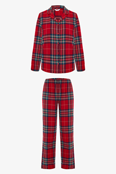 Penti Red Plaid Shirt Collar Cotton Pajama Set