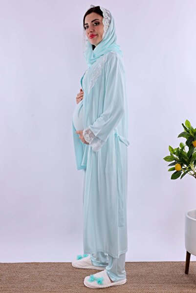 ByLohusa Effortt Turquoise Hijab Long Dress Maternity Pajama Set