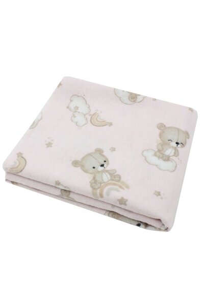 PRICHINDEL Cearșaf de pătuț Prichindel, Ursuleț pe nor, flanel, roz, 120x60 cm
