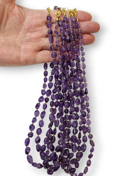 Pozitif Doğal Taş Amethyst Necklace 50 cm Amorphous Cut 460-1