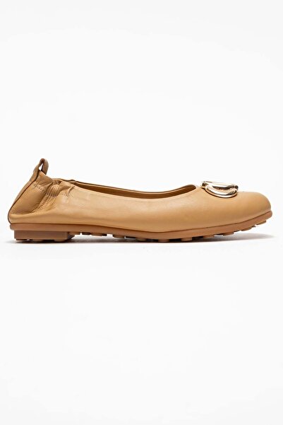 Zeynep Sıradağlı Perite Women's Leather Ballerinas Caramel