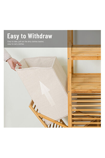 Sinyin Bamboo Laundry Hamper with Dual Compartments,Laundry Basket with Removable Sliding Bags&Shelf