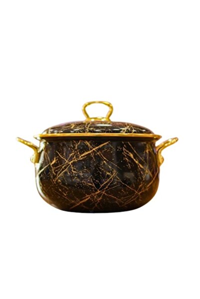 goldmann enameled pot 24x15 cm, 6.2 L, gold titanium handles, glass lid, black